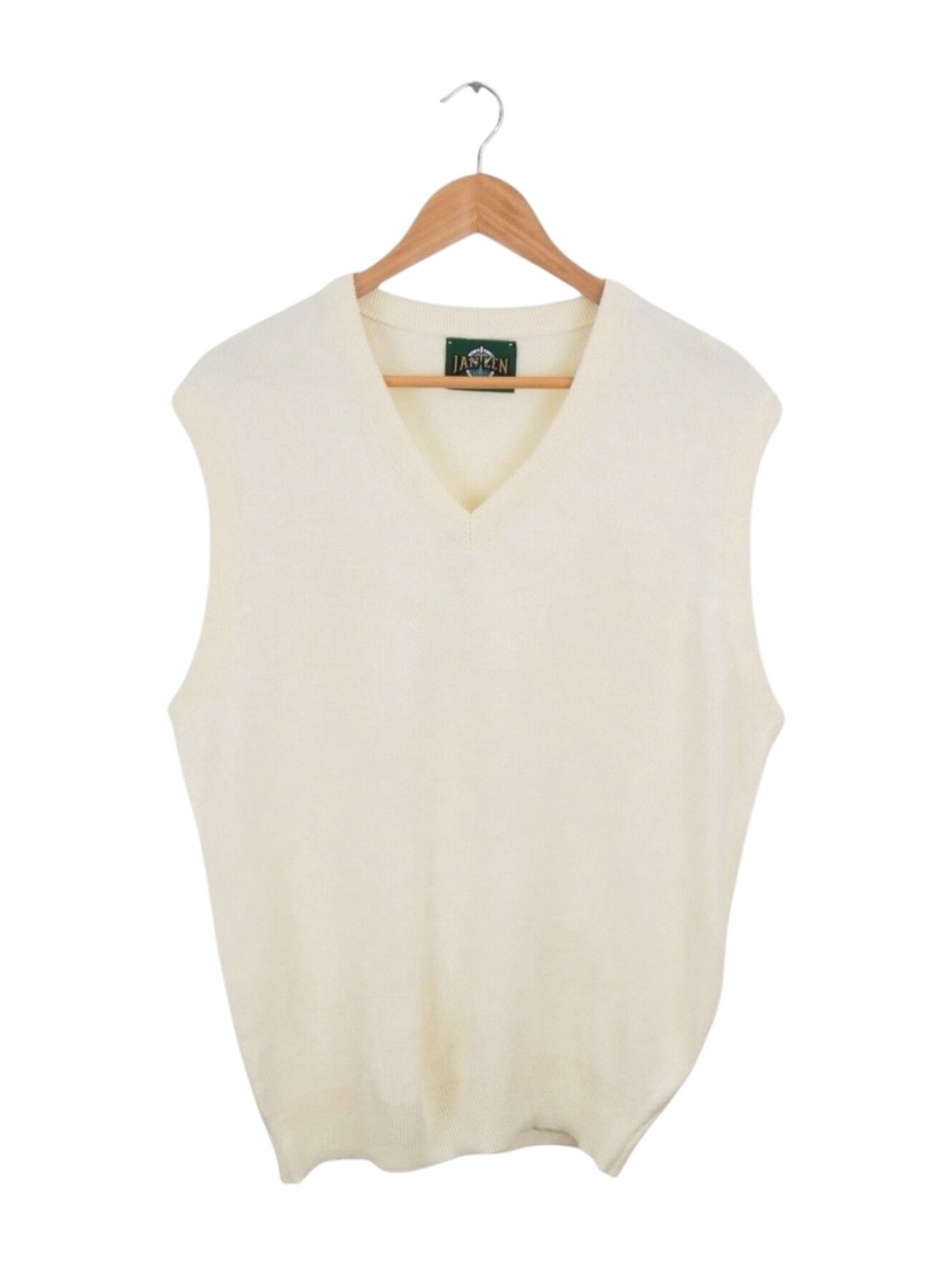 Vintage Jantzen Men's Sweater Vest Beige Size Large Knit Pullover V-Neck